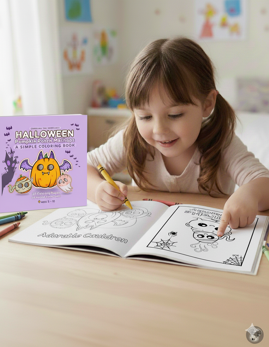 A girl coloring in a Carolina The Doodler coloring book